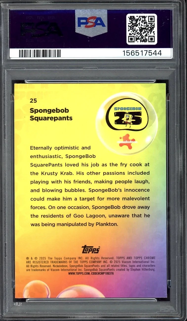 2025 SpongeBob SquarePants Topps Chrome SpongeBob SquarePants #25 Base PSA 10