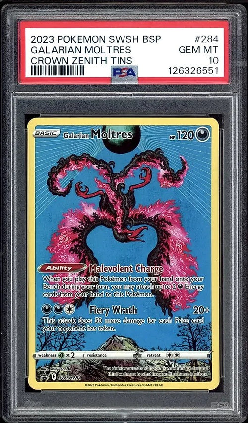 2023 Galarian Moltres Crown Zenith Tins Promo #284 PSA 10