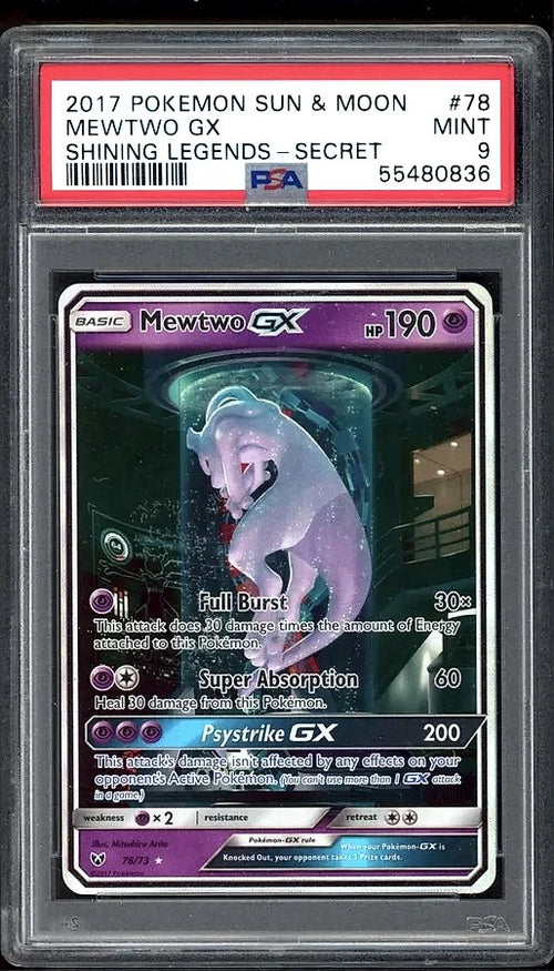 2017 Mewtwo GX Shining Legends Secret Rare #78 PSA 9