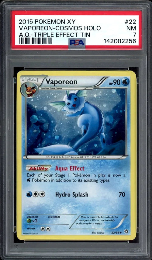 2015 Vaporeon Holo Cosmos Triple Effect Tin Pokemon Xy Ancient Origins #22 PSA 7